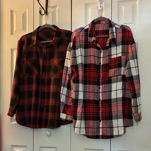 Women's Plaid Button Down Shirt - Red and Black